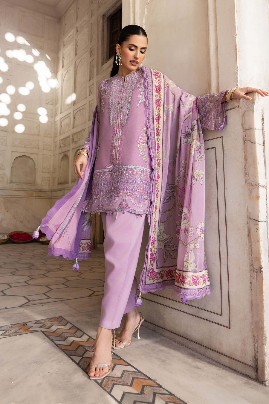 3 Pc Stitched Embroidered Silk Cotton Net Suit