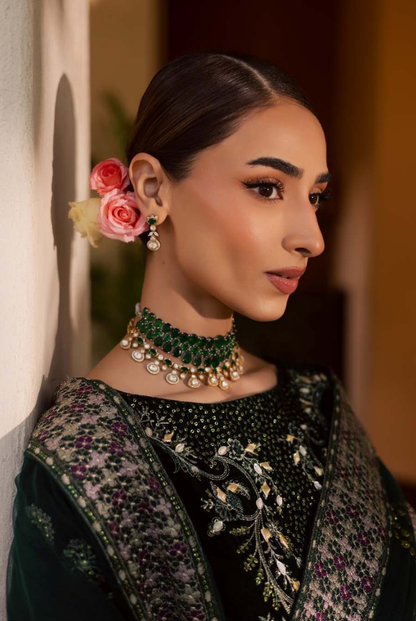 3 Piece Stitched Embroidered Velvet Suit with Shawl | Luxury Wedding Wear MAYA by Nureh