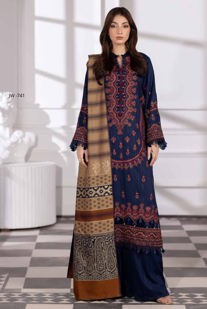 3 Piece Stitched Embroidered Winter Collection with Jacquard Shawl – Ameeli by Johra