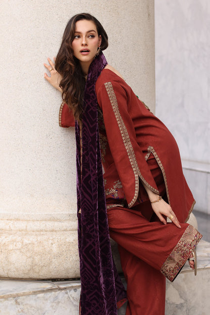 3-pc Stitched Embroidered Dyed Leather Shirt