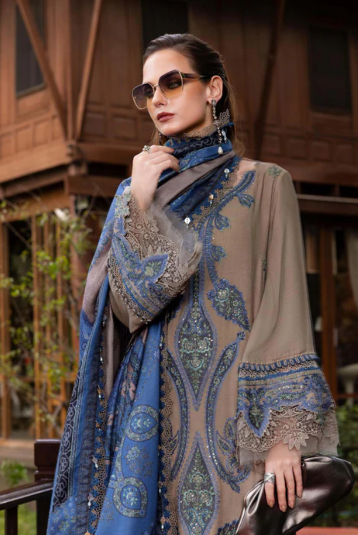 3 Piece Stitched Printed Linen Suit Maria B MPrints Winter Collection MBMP