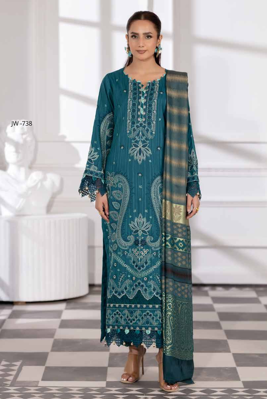 3 Piece Stitched Embroidered Winter Collection with Jacquard Shawl – Ameeli by Johra