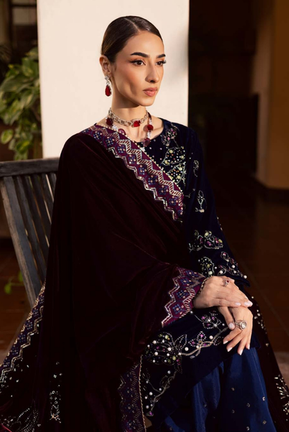 3 Piece Stitched Embroidered Velvet Suit with Shawl | Luxury Wedding Wear MAYA by Nureh