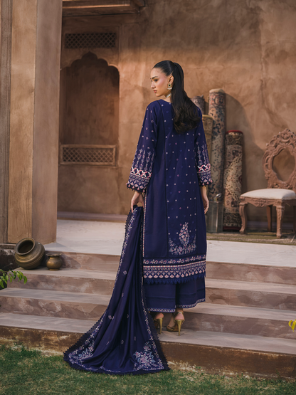 3 PC - Eshaisha Winter '25 - Stitched Slub Dhanak - Navy Blue