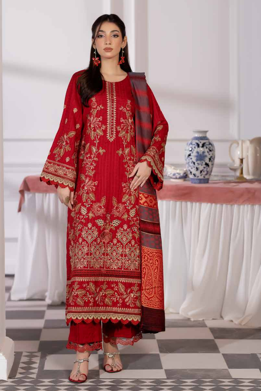 3 Piece Stitched Embroidered Winter Collection with Jacquard Shawl – Ameeli by Johra