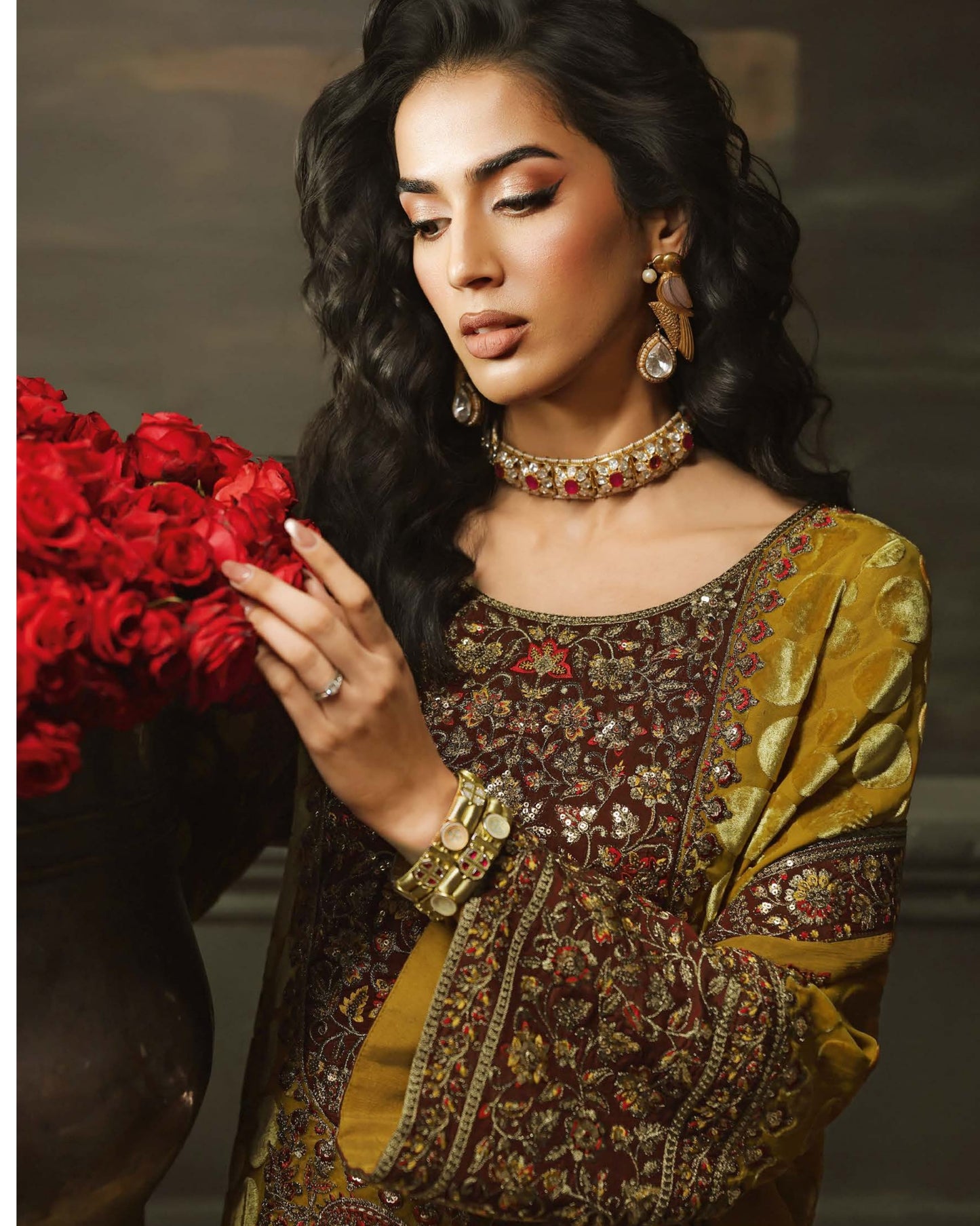 Charizma Signora Vol-II - Stitched Plachi Velvet 3-Pc - Bright Yellow (CVT5-16)